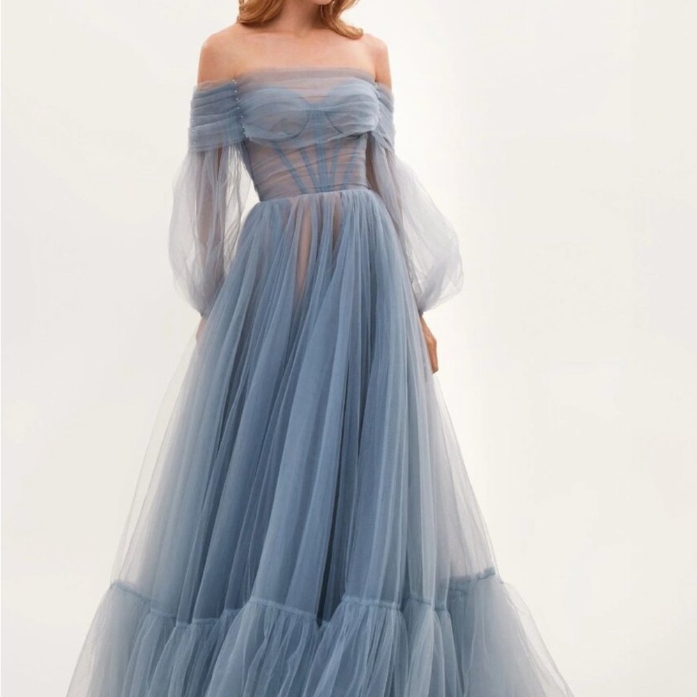 MillaNova Strapless Blue Tulle Gown